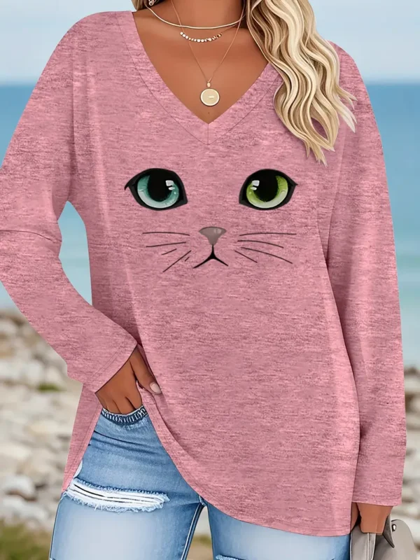 Women'S Plus Size Casual V-Neck Long Sleeve T-Shirt - Image 2