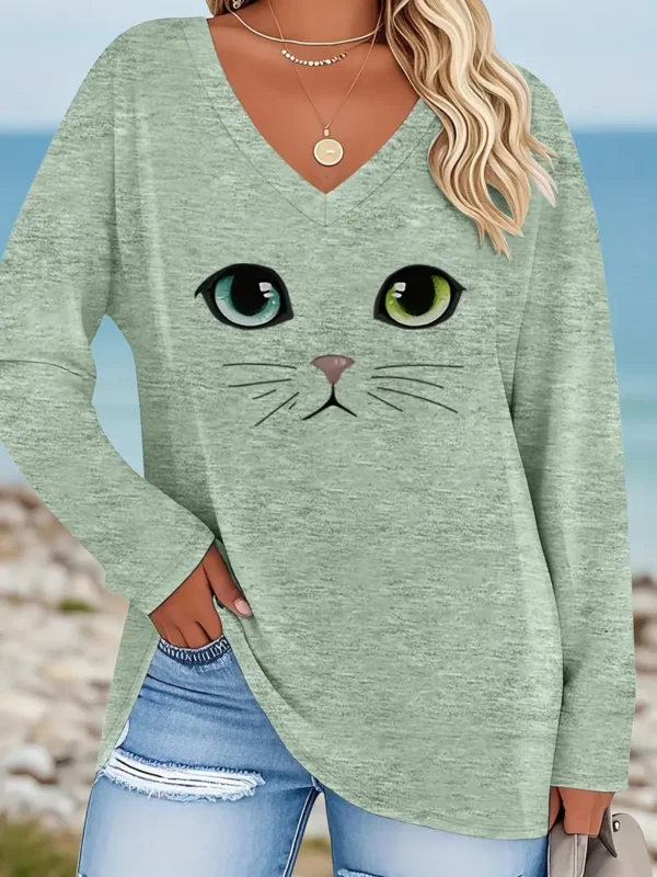 Women'S Plus Size Casual V-Neck Long Sleeve T-Shirt - Image 3