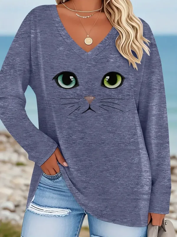 Women'S Plus Size Casual V-Neck Long Sleeve T-Shirt - Image 4