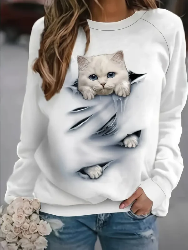 Women'S Casual Polyester Crew Neck Sweatshirt