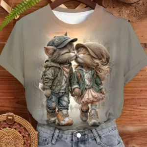 Women’S Romantic Couple Cat  T-Shirt