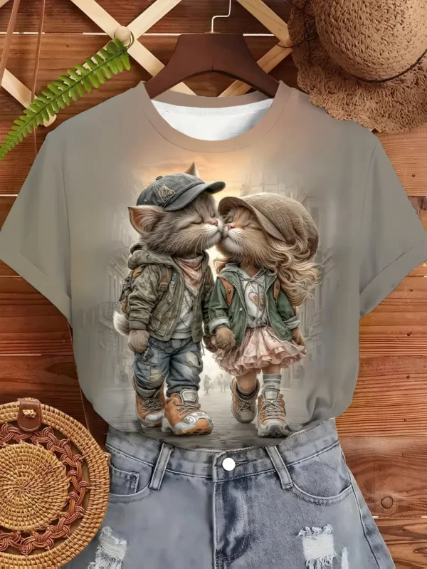 Women'S Romantic Couple Cat  T-Shirt - Image 2