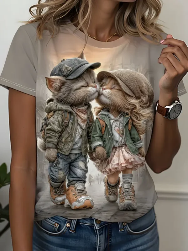 Women'S Romantic Couple Cat  T-Shirt - Image 3