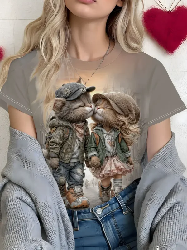 Women'S Romantic Couple Cat  T-Shirt - Image 4