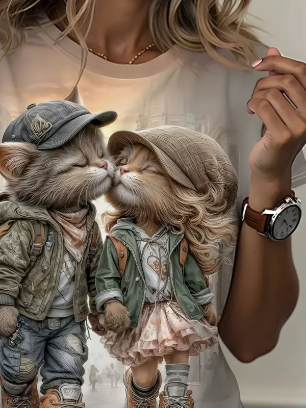 Women'S Romantic Couple Cat T-Shirt