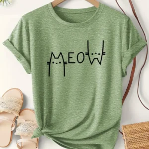 Women’s Casual Cat ‘Meow’ Graphic T-Shirt