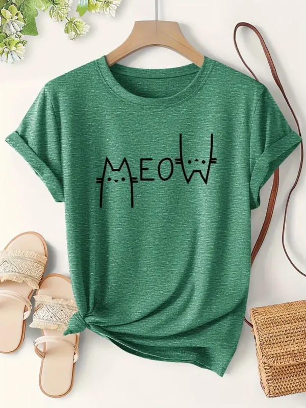 Women's Casual Cat 'Meow' Graphic T-Shirt - Image 3
