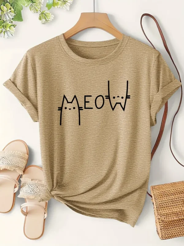 Women's Casual Cat 'Meow' Graphic T-Shirt - Image 6