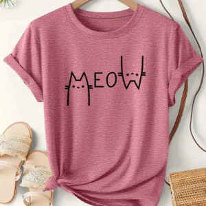Women’s Casual Cat ‘Meow’ Graphic T-Shirt