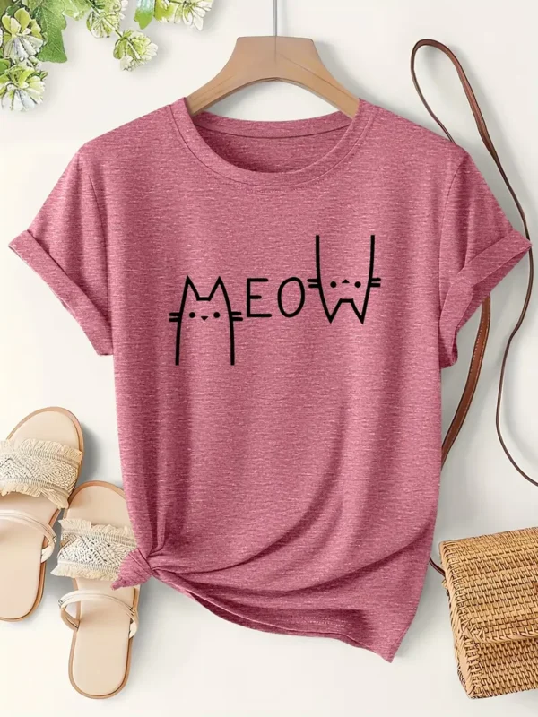 Women's Casual Cat 'Meow' Graphic T-Shirt5
