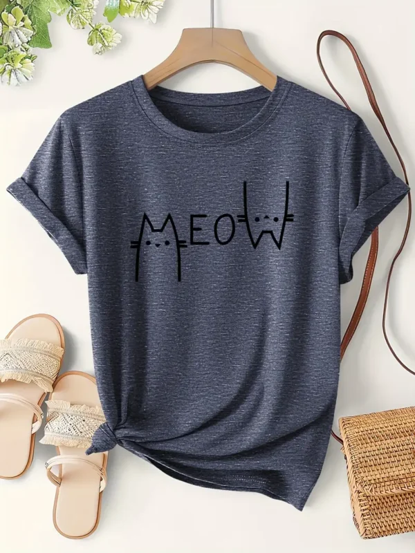 Women's Casual Cat 'Meow' Graphic T-Shirt - Image 8