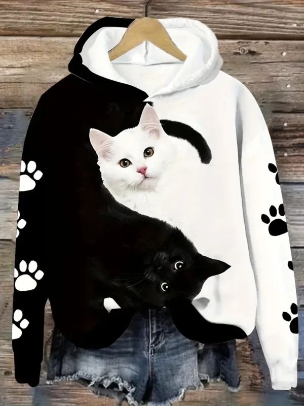Women's Cozy Cat Print Hoodie - Image 2