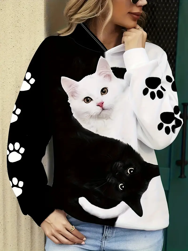 Women's Cozy Cat Print Hoodie