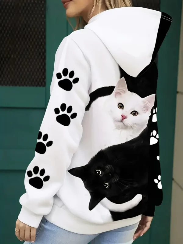 Women's Cozy Cat Print Hoodie - Image 3