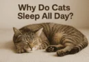 A tabby cat sleeping peacefully on a beige surface
