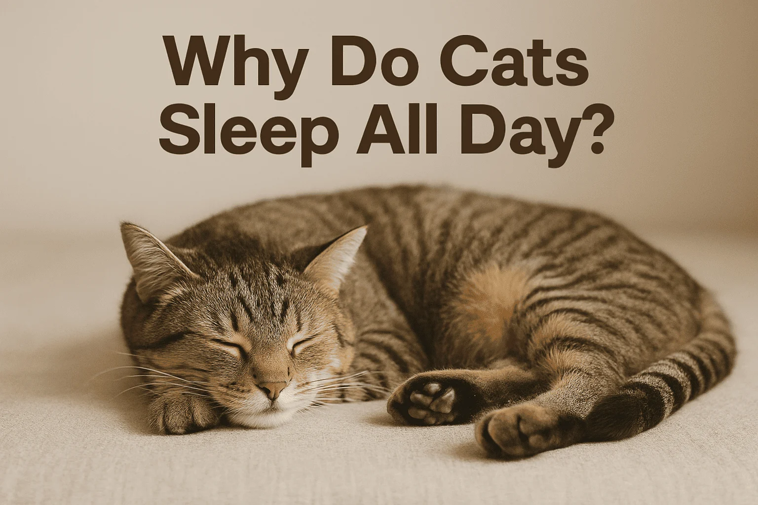 A tabby cat sleeping peacefully on a beige surface