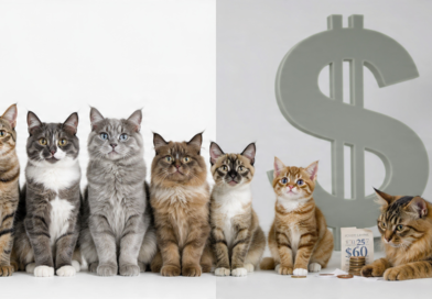 7 cheapest cat breeds 2026 banner showing Domestic Shorthair, American Shorthair, British Shorthair, Ragdoll Mix, Scottish Fold Mix, Burmese, Abyssinian with $25-$60 monthly cost budget