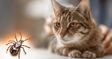 Cat showing Bobcat Fever symptoms with pale gums and lethargy, alongside detailed Lone Star tick Amblyomma americanum vector, 2026 veterinary warning guide