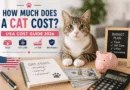 abby cat with budgeting items illustrating the monthly, yearly, and lifetime cost of owning a cat in the USA in 2026.
